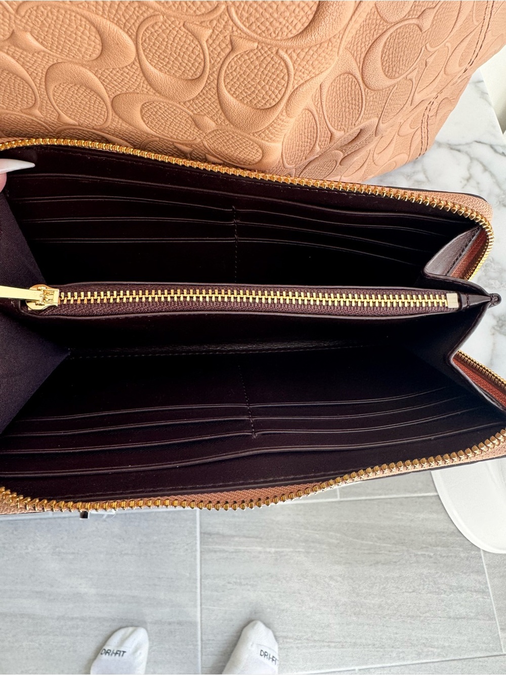Coach Sand/Taupe/Light Pink Embossed Signature Shoulder Tote w/ Matching Wallet - Picture 3 of 6